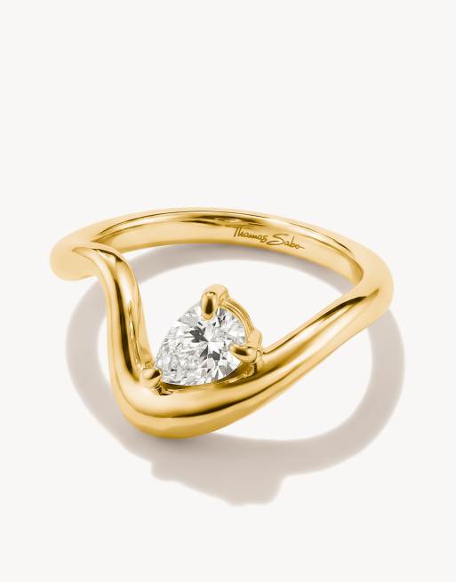 Thomas Sabo - Anillo con circonita blanca en forma de lágrima en dorado amarillo, blanco, 2 de 4