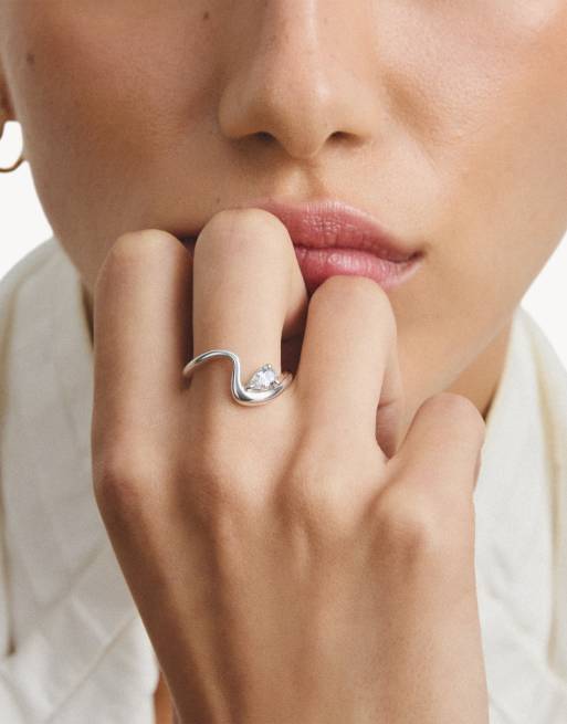 Thomas Sabo - Anillo con circonita blanca en forma de lágrima en plata, blanco, 3 de 4