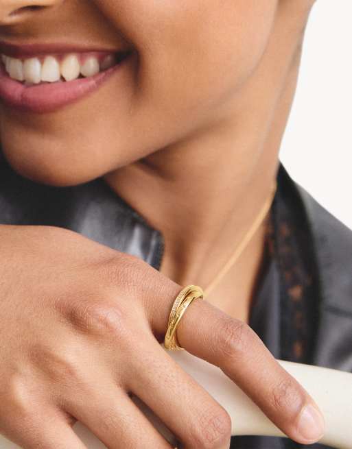 Thomas Sabo - Anillo doble con circonita blanca en dorado amarillo, blanco, 3 de 4