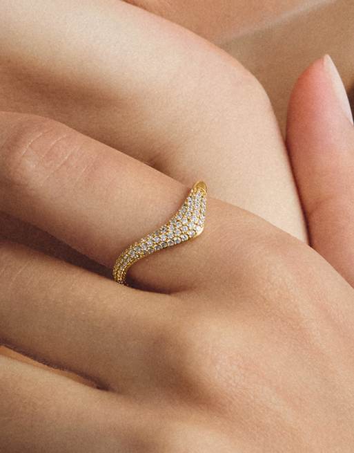 Thomas Sabo bague avec zirconias blancs en forme de vague en or jaune, blanc, 4 de 4