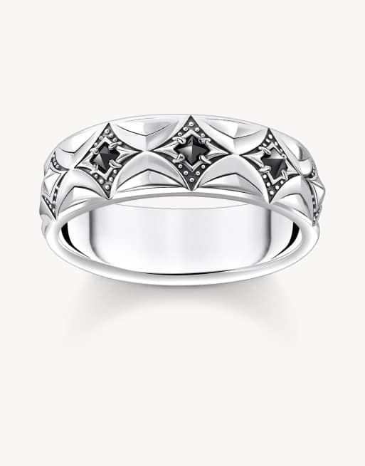 Thomas Sabo – Bandring aus geschwärztem Silber mit Rautenmuster und Zirkonia in Silber und Schwarz