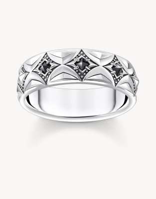 Thomas Sabo - Bandring in geschwärztem Silber und Schwarz mit Rautenmuster und Zirkonia