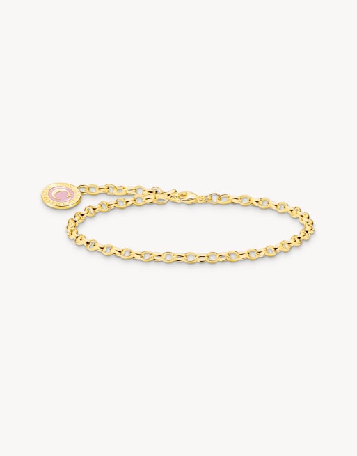 Thomas Sabo - Bracciale placcato oro con ciondoli e moneta charmista rosa multicolore