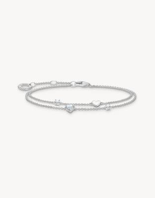 Bracelet en argent sterling 925 à caurs et pierres blanches - Argenté 19 cm