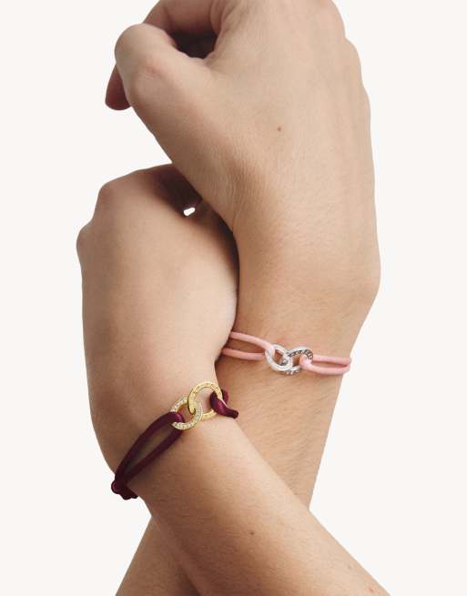 Thomas Sabo bracelet textile tressé rouge avec zirconias blancs en or, blanc, rouge, 3 de 4