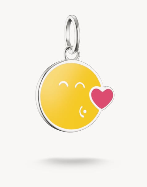 Thomas Sabo - Charm a forma di emoticon sorridente smileyworld® con bacio tonalità argento, giallo e rosa - view 1