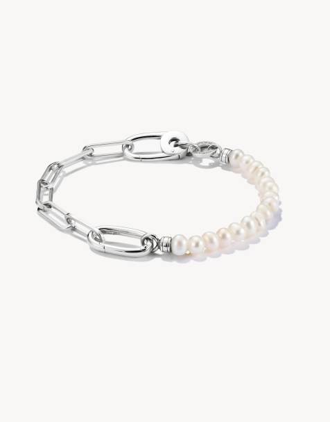 Thomas Sabo Charm bracelet paperclip an pearls with connect link silver in silver, white - view 1