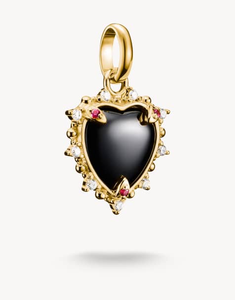 Thomas Sabo Charm pendant black vintage heart with stones connect gold-plated in gold, red, black, white - view 1