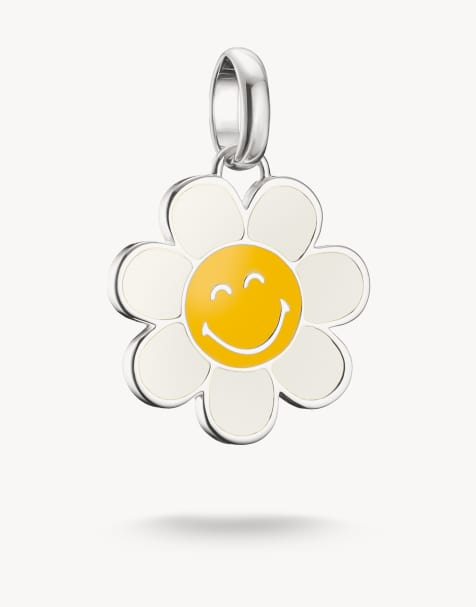 Thomas Sabo - Charm pendente con emoticon sorridente smileyworld® a forma di margherita tonalità argento, giallo e bianco - view 1