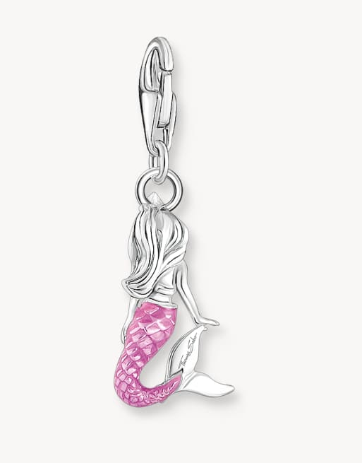 Thomas Sabo - Charm pendente in argento sterling 925 con pendente a forma di sirenetta smaltato rosa, 2 di 3
