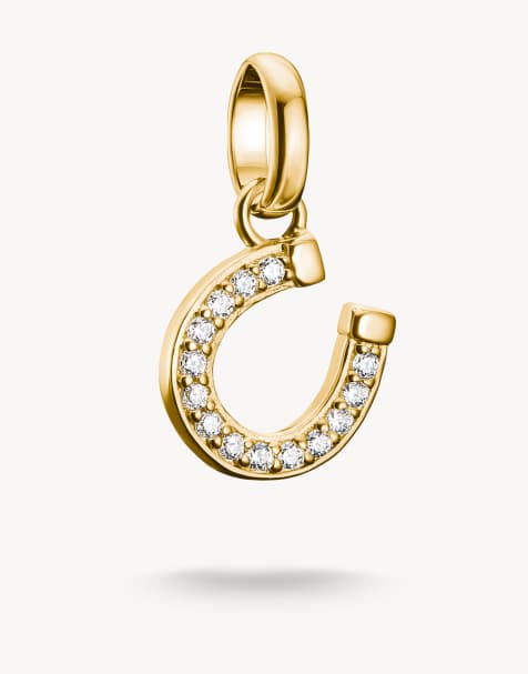 Thomas Sabo - Ciondolo placcato oro con pendente a forma di ferro di cavallo con pietre tonalità oro giallo e bianco - view 1