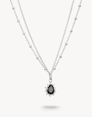 Collier à pendentif goutte d'eau - Argenté et noir 45 cm
