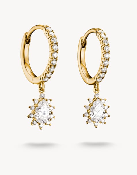 Thomas Sabo Creolen mit weißen Zirkonia in Tropfenform in Gelbgold, Weiß - view 1