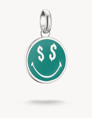 Thomas Sabo - Dollaraugen-Emoji-Anhänger von Smileyworld in Silberoptik und Grün