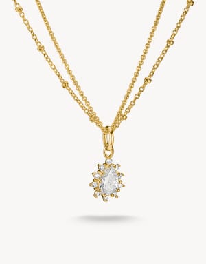 Thomas Sabo Double chain with white zirconia in teardrop shape in yellow gold, white