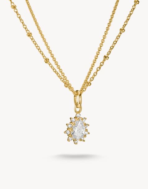 Thomas Sabo Dubbele ketting met witte zirkonia in druppelvorm in geelgoud, wit - view 1