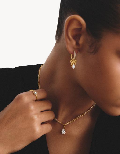 Thomas Sabo Dubbele ketting met witte zirkonia in druppelvorm in geelgoud, wit, 3 van 4