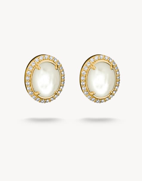 Thomas Sabo Ear studs mother-of-pearl with white zirconia in yellow gold, white - view 1