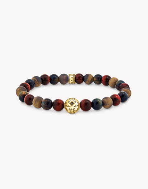 Thomas Sabo Gold-plated bead bracelet with blue gold and red tiger's eye in multi - view 1