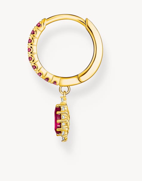 Thomas Sabo Gold-plated hoop earrings with pendant vintage romance in white, red, gold - view 1
