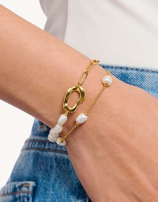 Thomas Sabo gold-plated pearl bracelet natural beauty in yellow gold and white, 4 of 4