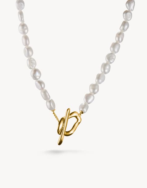 Thomas Sabo Gold-plated pearl necklace natural beauty in yellow gold, white - view 1