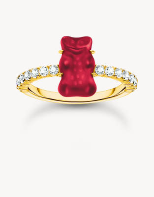 Thomas Sabo - Goldfarbener Ring mit weißen Schmucksteinen und rotem Gummibär-Design