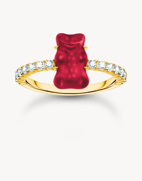 Thomas Sabo – Goldfarbener Ring mit weißen Schmucksteinen und rotem Gummibär-Design - view 1
