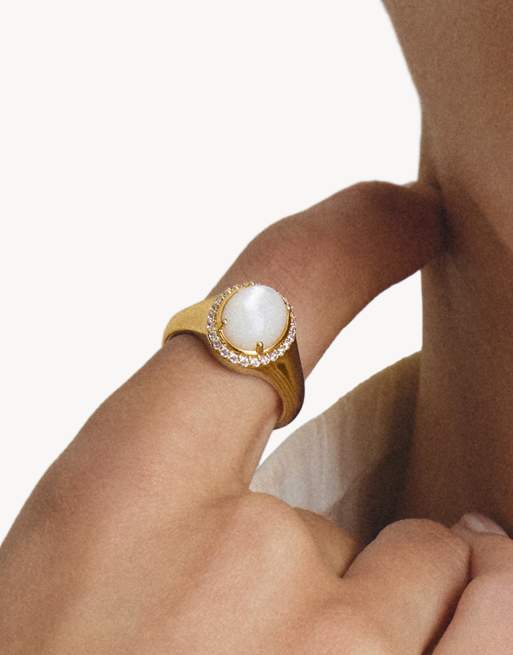 Thomas Sabo Halo-Ring mit Perlmutt und weißem Zirkonia in Gelbgold, weiß, 4 von 4