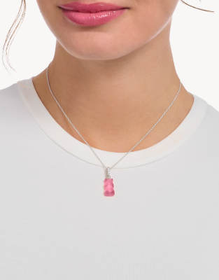 Thomas Sabo - Halskette aus 925er Sterlingsilber mit rosafarbenem Goldbären-Anhänger und Zirkonia-Schmucksteinbesatz