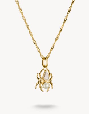 Halskette in Gold und Weiß mit Spinnenanhänger-Goldfarben Goldfarben 45 cm