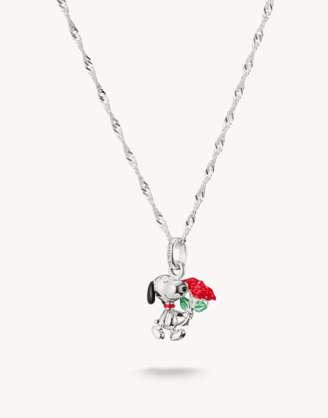 Thomas Sabo – Halskette in Silber, Schwarz, Rot und Grün mit Snoopy-Anhänger mit Rose - view 1