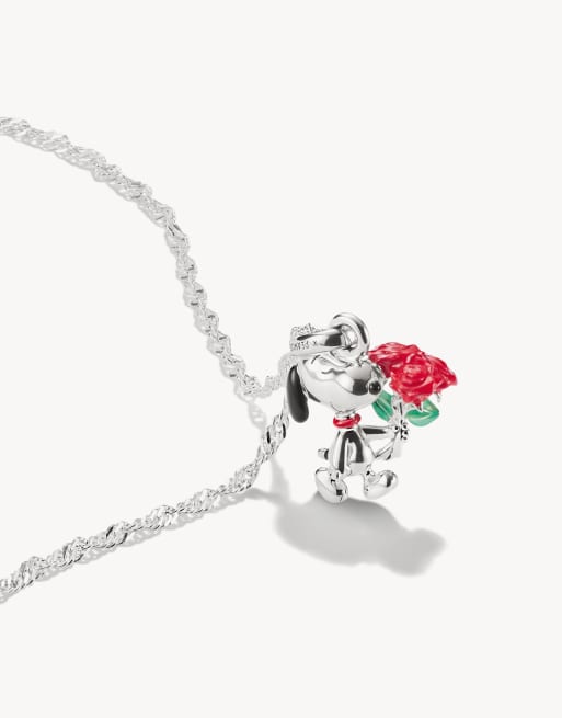 Thomas Sabo – Halskette in Silber, Schwarz, Rot und Grün mit Snoopy-Anhänger mit Rose, 3 von 3