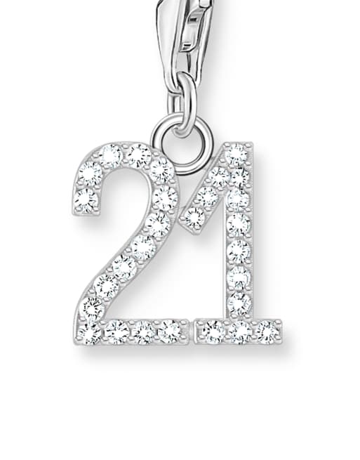 Thomas Sabo - Hangertje met nummer 21 met zirkonia steentjes in 925 sterling zilver, 2 van 3