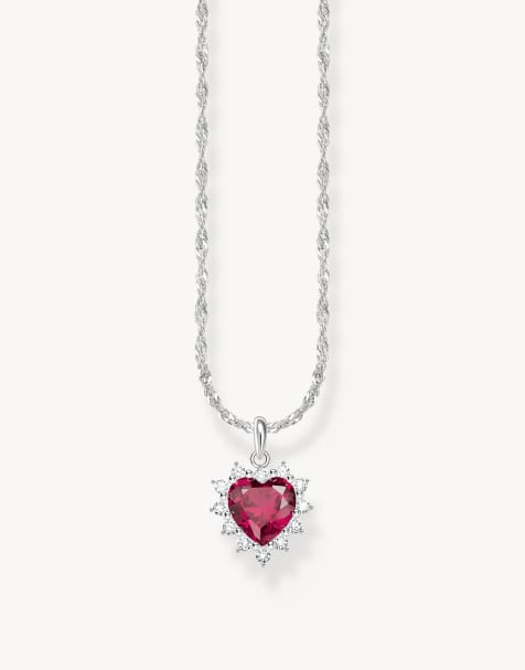 Thomas Sabo heart pendant rope chain necklace in silver, white and red - view 1