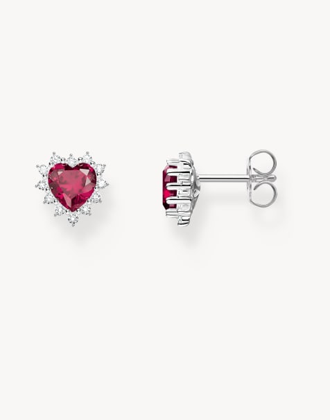 Thomas Sabo Heart shaped stud earings in silver and red - view 1