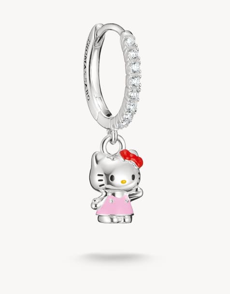 Thomas Sabo Hello Kitty boucle d'oreille créole simple avec zirconia blanc en argent, noir, rose - view 1