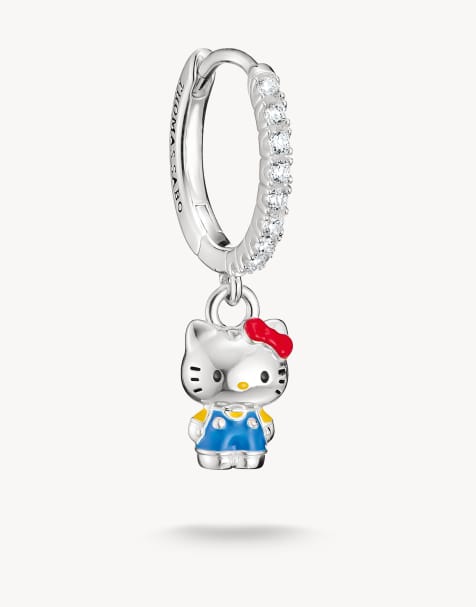 Thomas Sabo Hello Kitty boucle d'oreille créole simple avec zirconia blanc en argent, noir, rouge, jaune - view 1