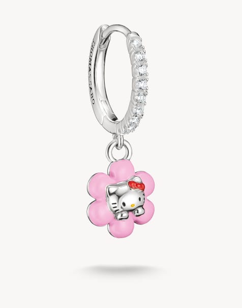 Thomas Sabo Hello Kitty boucle d'oreille créole simple fleur avec zirconia blanc en argent, noir, rose - view 1