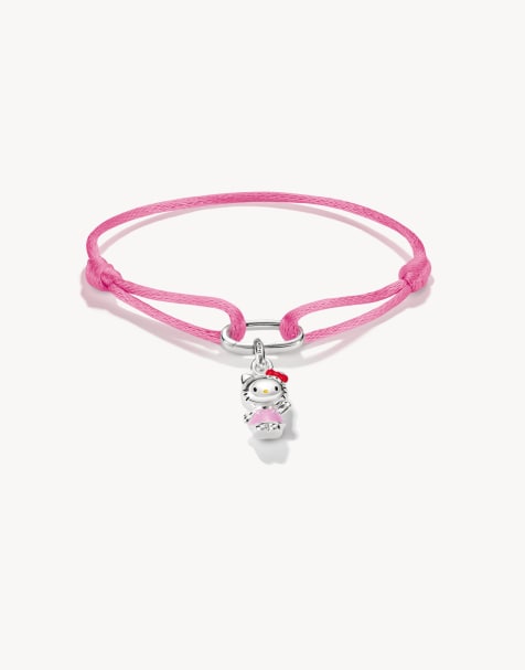 Thomas Sabo Hello Kitty bracciale in tessuto rosa con charm – connect in argento, nero, rosso, rosa - view 1