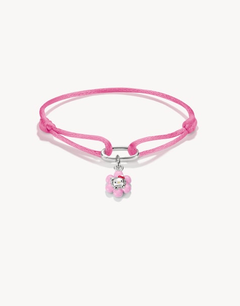 Thomas Sabo Hello Kitty bracciale in tessuto rosa con charm – connect in argento, nero, rosso, rosa - view 1