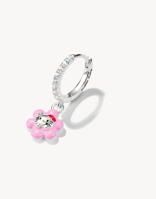 Thomas Sabo Hello kitty single hoop earring flower with white zirconia in silver, black, pink, 2 of 4