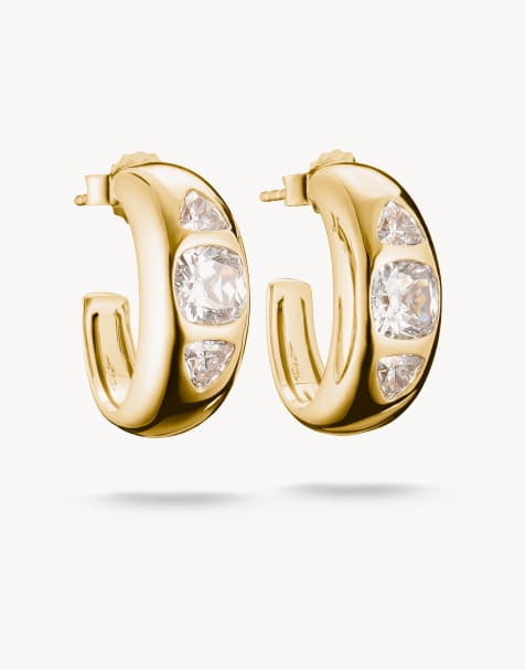 Thomas Sabo Hoop earrings in yellow gold, white - view 1