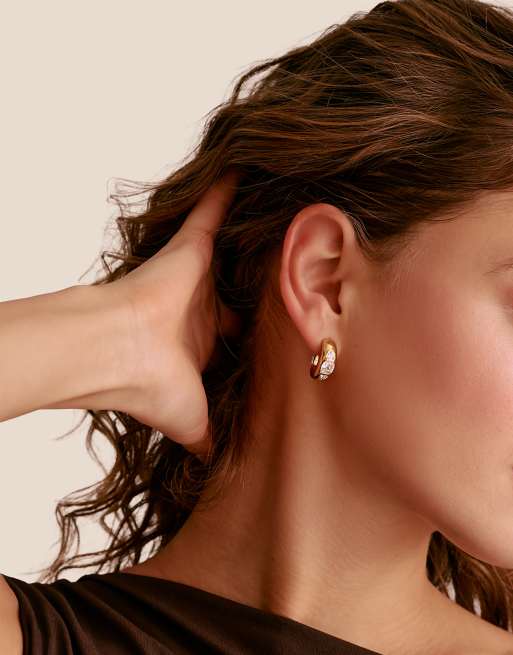 Thomas Sabo Hoop earrings in yellow gold, white, 3 of 4
