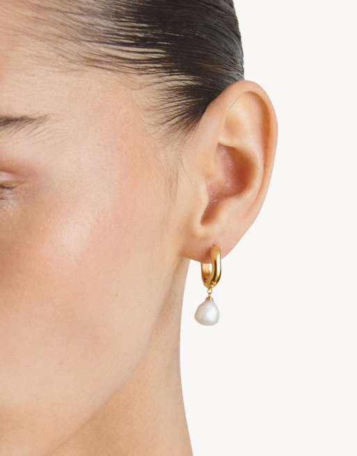 Thomas Sabo Hoop earrings pearl in white, gold, 3 of 4