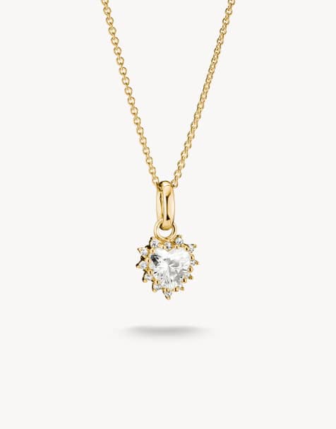 Thomas Sabo Kette mit weißem herzförmigem Zirkonia in Gelbgold, Weiß - view 1