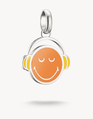 Thomas Sabo - Kopfhörer-Emoji-Anhänger von Smileyworld in Silberoptik, Gelb und Orange
