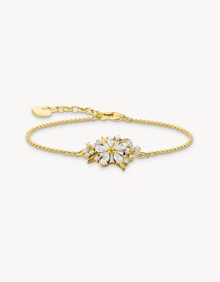 Thomas Sabo - Lovely Daisy - Armband aus Sterlingsilber in Goldoptik mit Gänseblümchen und Schmucksteinen in Weiß-Goldfa...