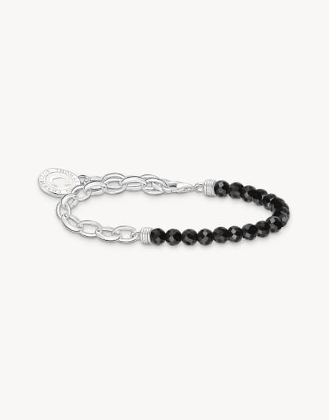 Thomas Sabo Member charm bracelet with black obsidian beads and charmista disc silver in 925 sterling silver - SILVER - view 1
