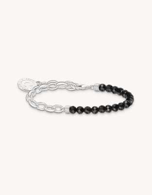 Thomas Sabo - Member - Silberfarbenes Armband aus 925er Sterlingsilber mit schwarzen Obsidian-Perlen und Charmista-Schei...